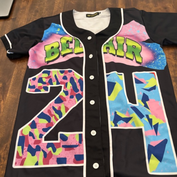 Hop Fashion Bel Air #34 Graffiti Basebal Button Up Jersey - Picture 3 of 7